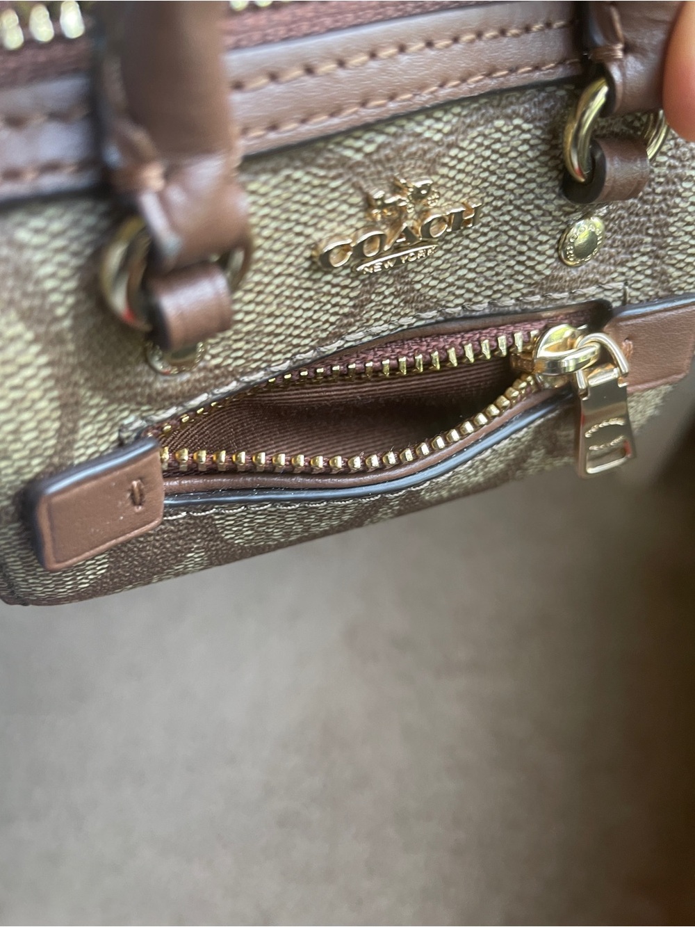 Coach Mini Rowan Charm Satchel in Brown Signature Canvas with Gold Hardware - Picture 10 of 13